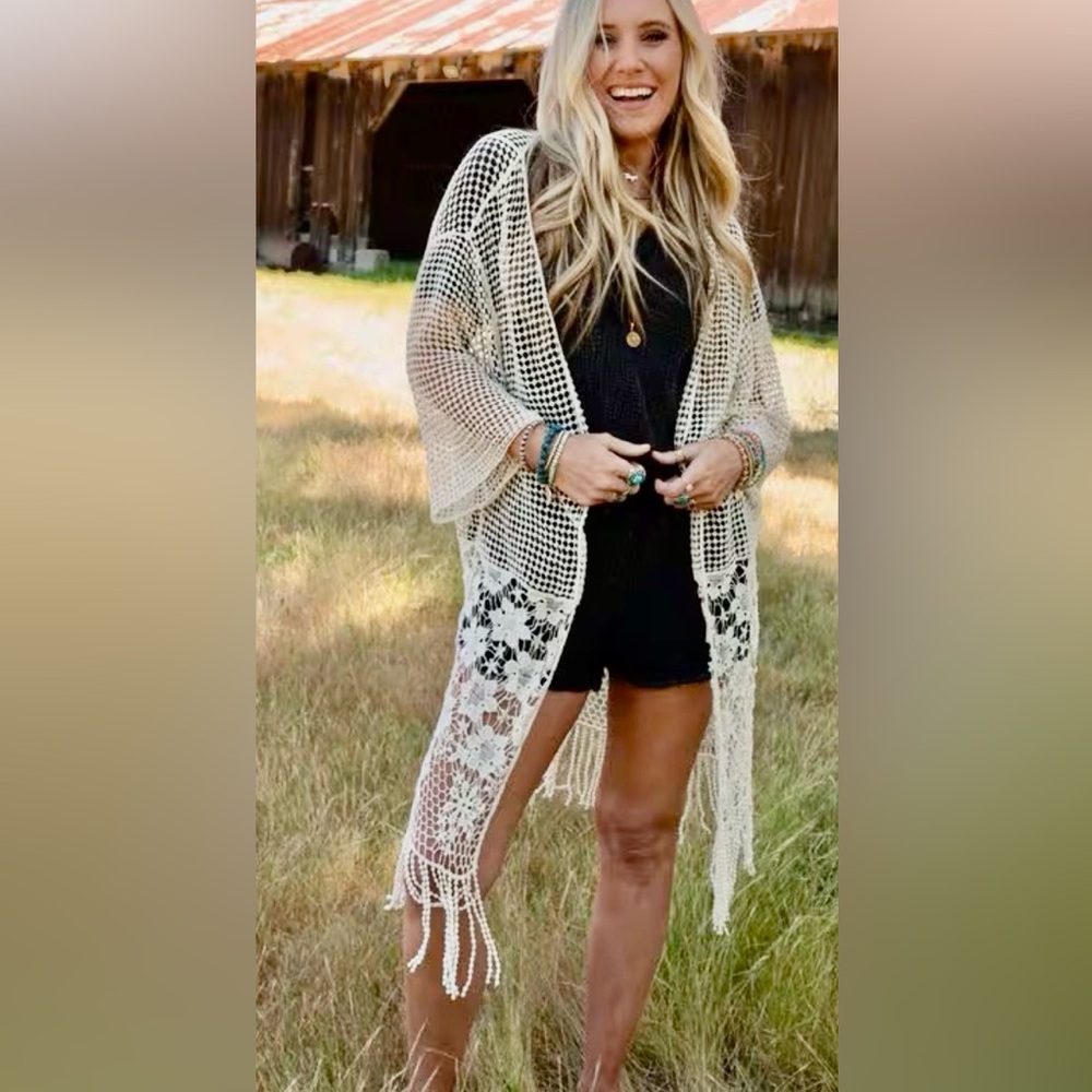 Three Bird Nest Mix It Up Crochet Kimono (One size)